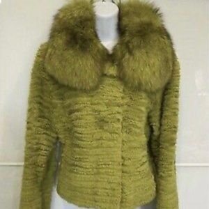 100% Authentic Lime Green Real Fur Jacket Coat size Large Like New Warm
